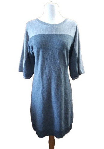 Talbots Merino Wool Dress Sz S Petite Grey Colorblock Sweater Dress Knee Length - Picture 2 of 9